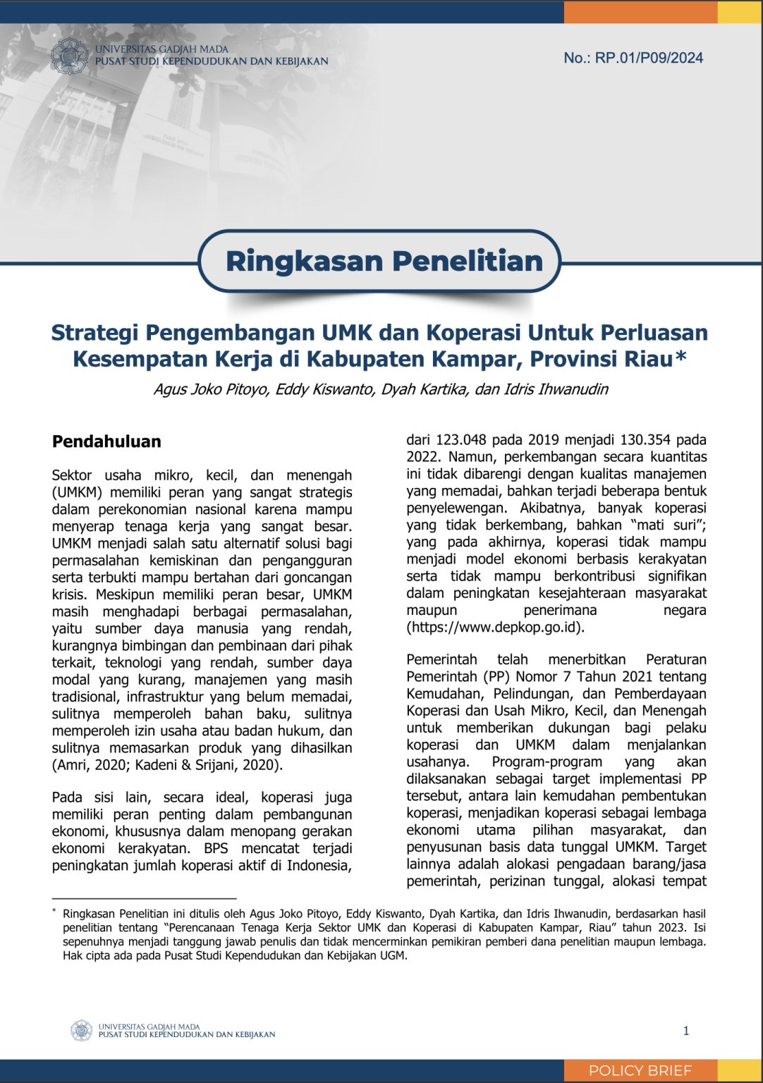 Ringkasan Penelitian PSKK UGM